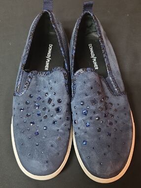 Donald J Pliner Navy Suede Slip-On Sneakers with Navy Gem Embellishments